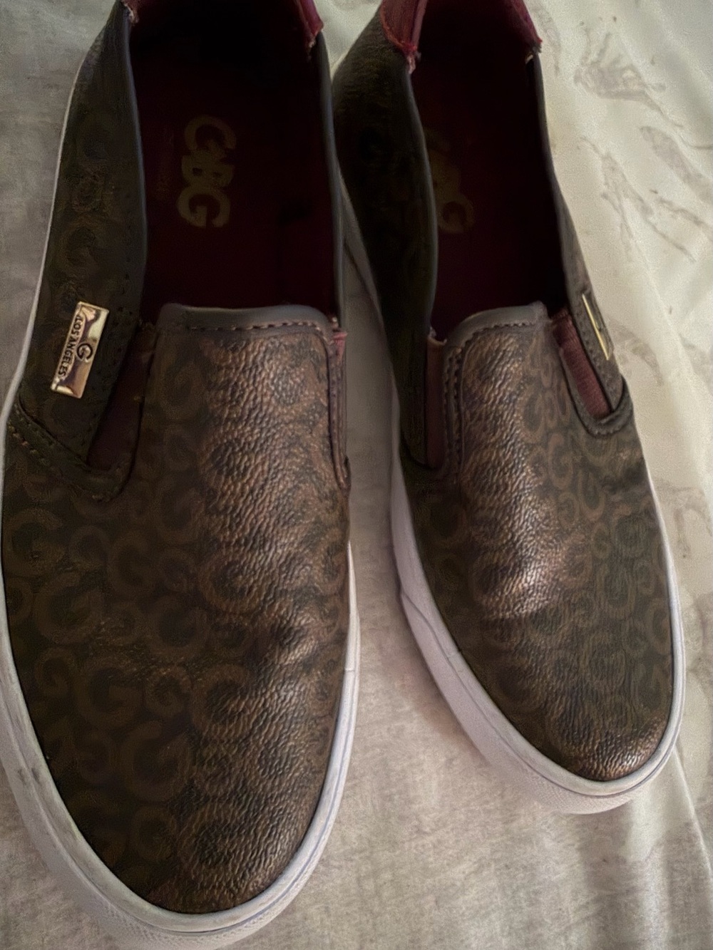 G by Guess Brown Logo-Print Slip-On Loafers